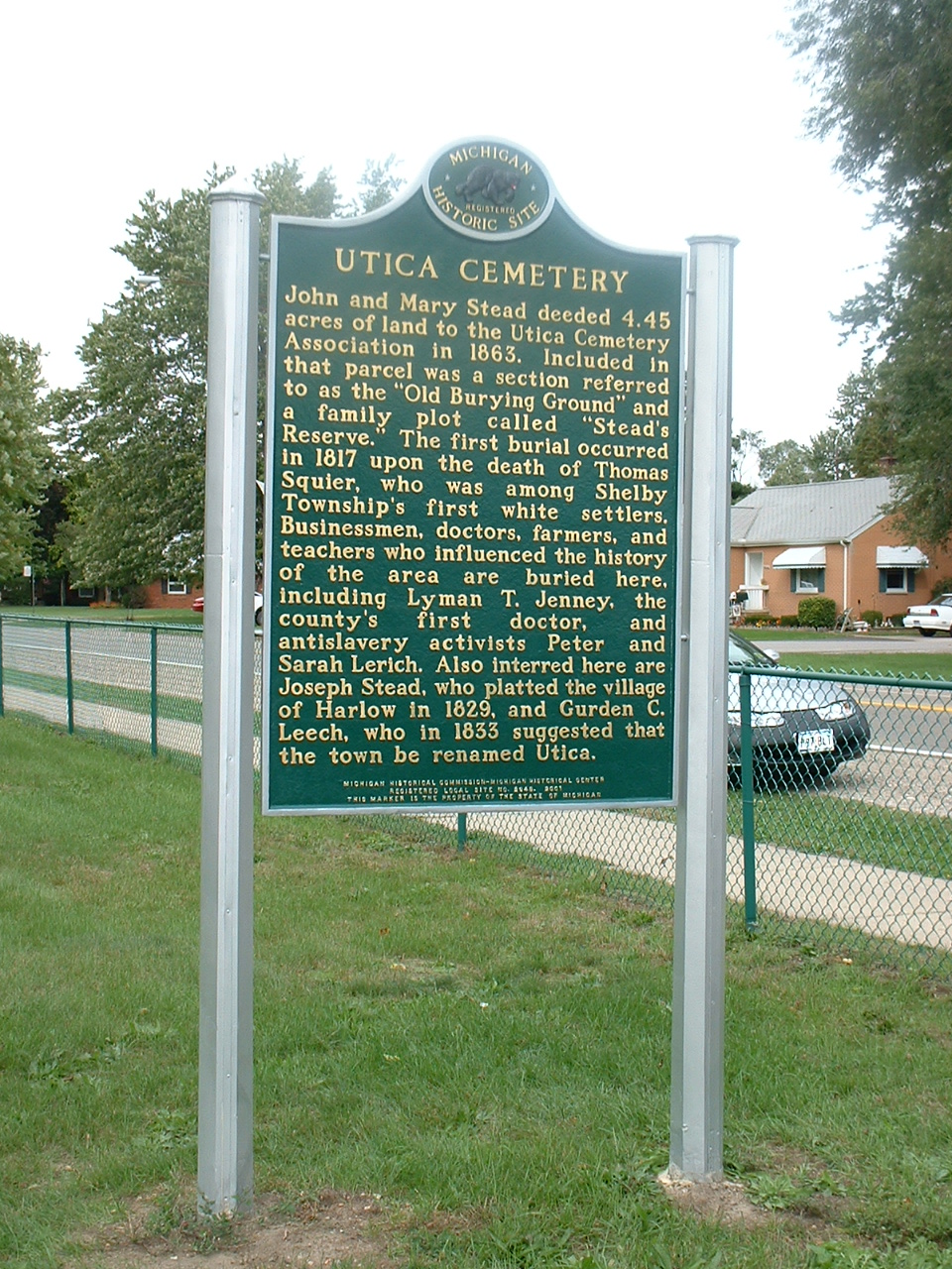 Utica Cemetery historic marker