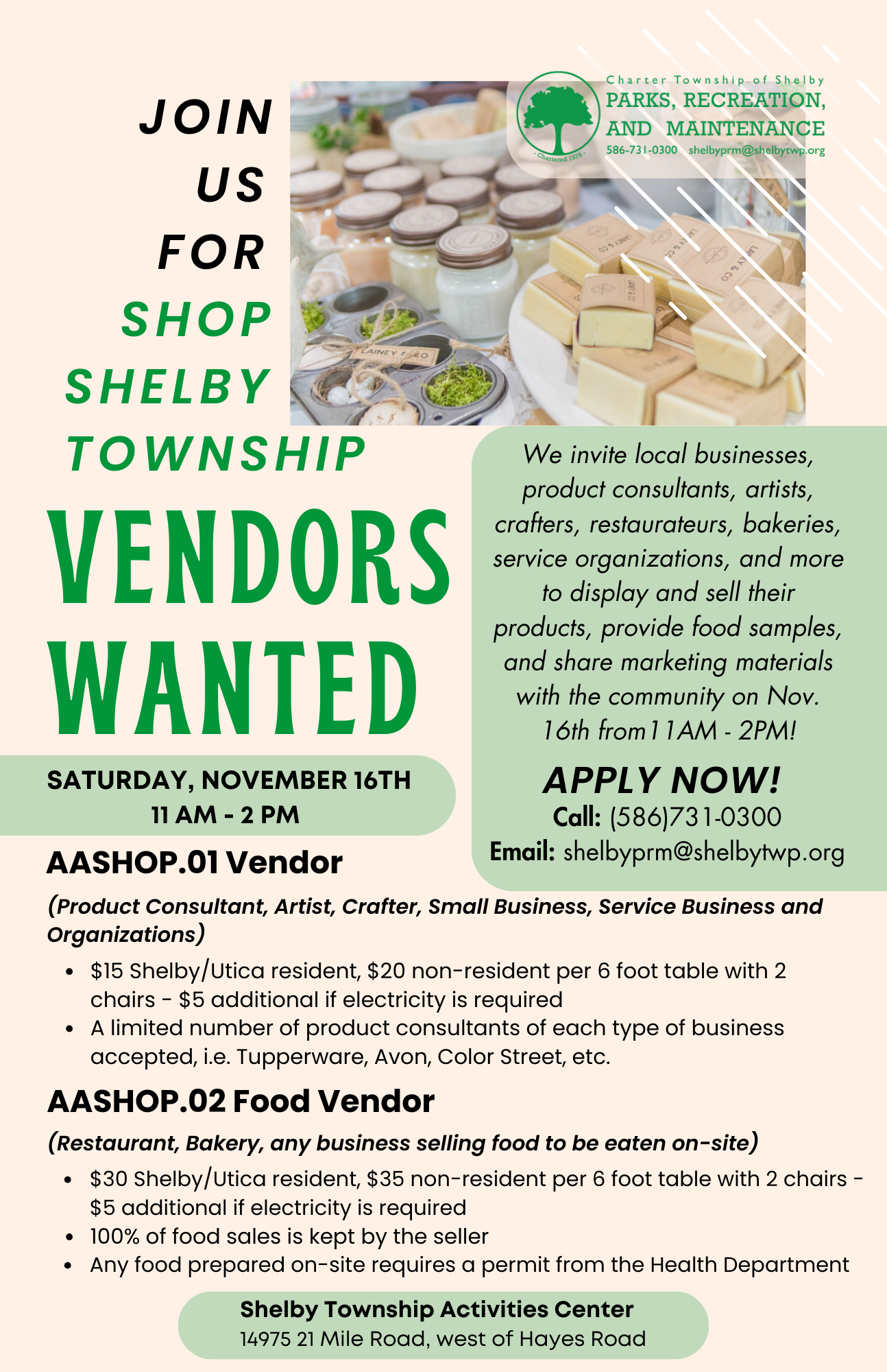 4Shop Shelby Township Vendors Wanted 2024 Flyer